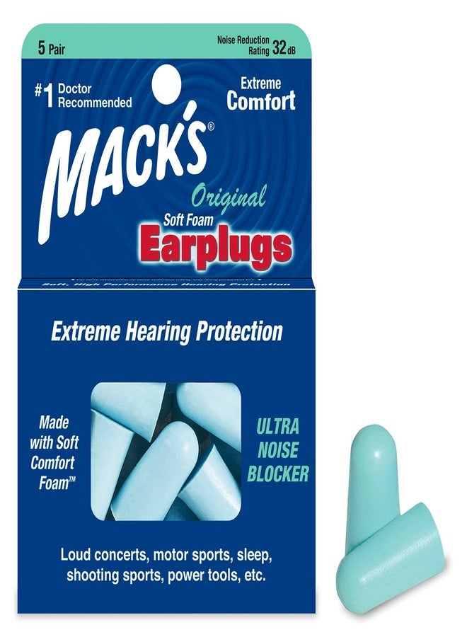 Mack's Original Soft Foam Earplugs, 5 Pair - 32dB Highest NRR, Comfortable Ear Plugs for Sleeping, Snoring, Work, Travel & Loud Events | Made in USA - Image 1